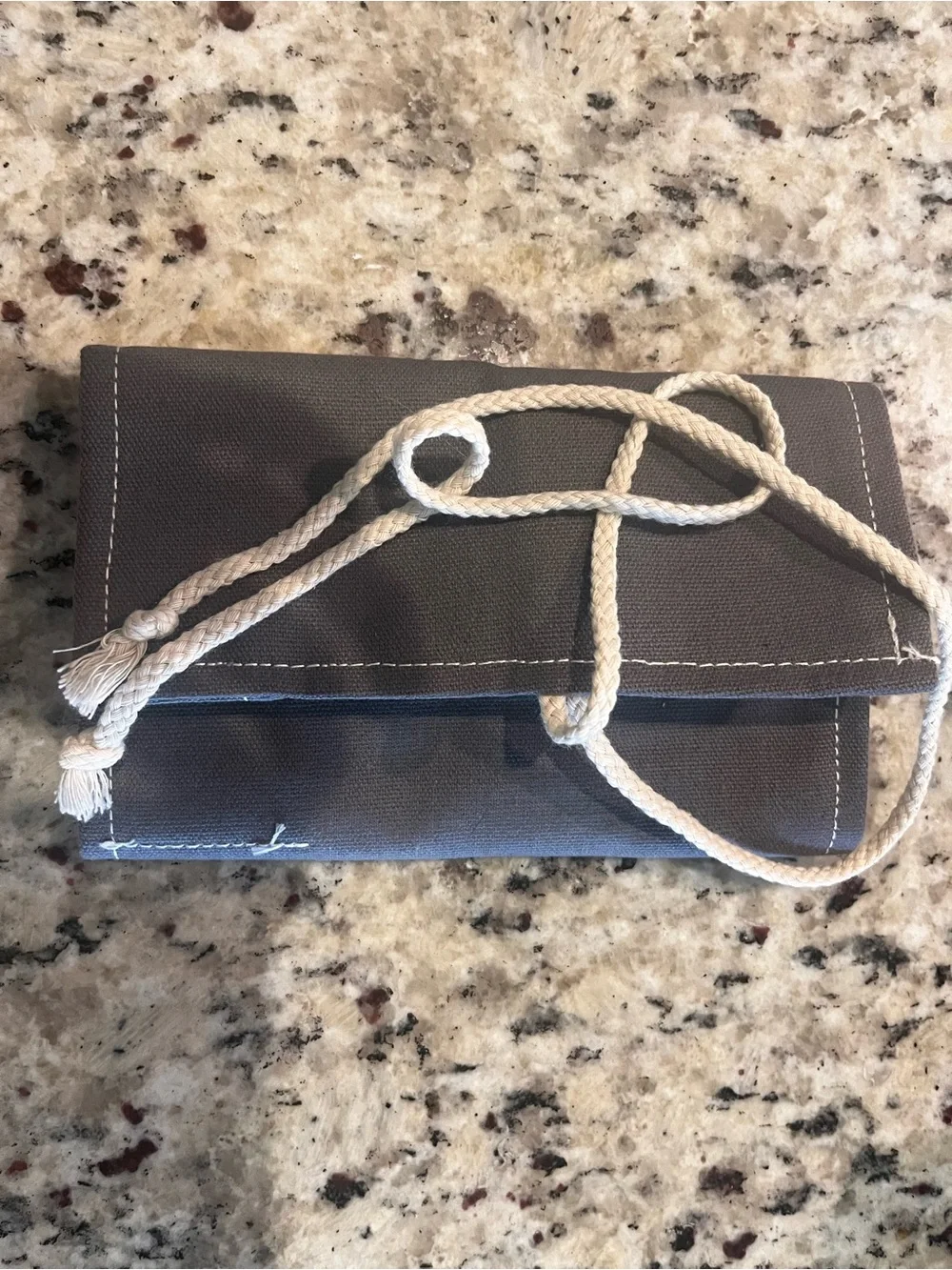 Men's Gray Canvas Crossbody Bag with White Rope Strap